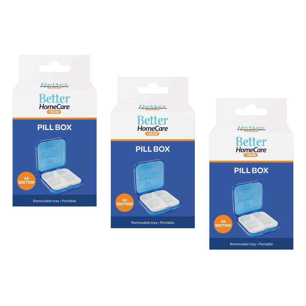 Better Home Care Now Bundle of 3 Pill Box 4 Compartment 6.5 x 6.5 x 2.5cm