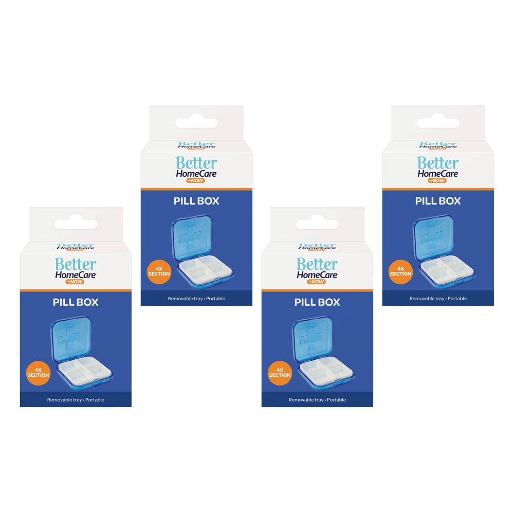 Better Home Care Now Bundle of 4 Pill Box 4 Compartment 6.5 x 6.5 x 2.5 cm