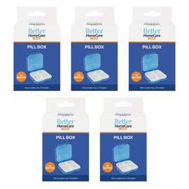 Better Home Care Now Bundle of 5 4 Compartment Pill Box 6.5 x 6.5 x 2.5 cm