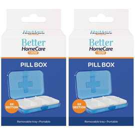 Better Home Care Now 6 Compartment Pill Box 9 x 6.5 x 2.5cm Pack of 2