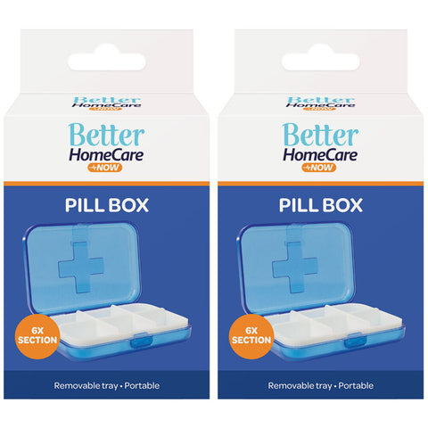 Better Home Care Now 6 Compartment Pill Box 9 x 6.5 x 2.5cm Pack of 2