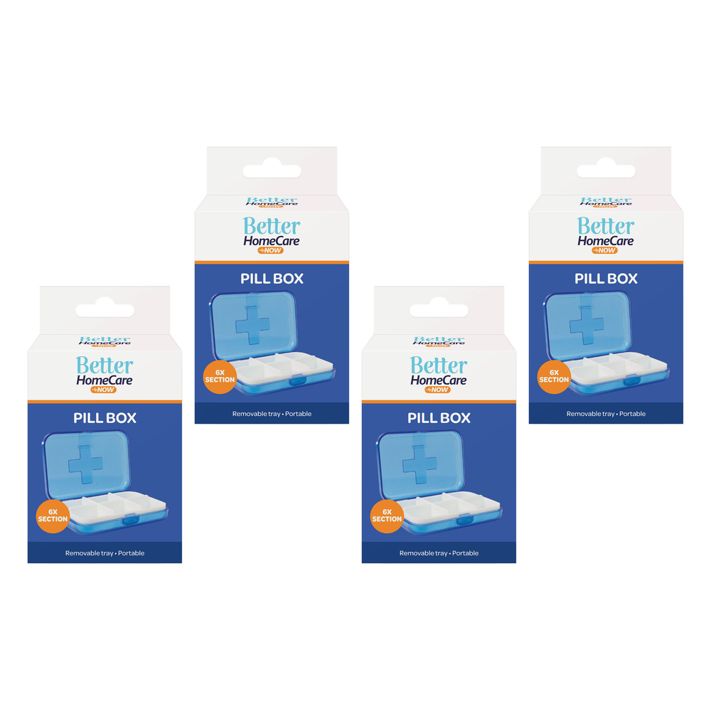 Better Home Care Now Bundle of 4 Pill Box 6 Compartment 9 x 6.5 x 2.5 cm