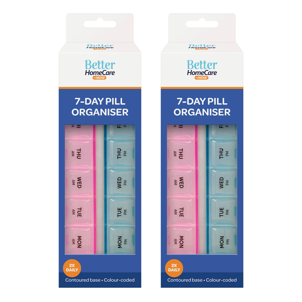 Better HomeCare Now 7 Day AM PM Pill Box Organiser Pack of 2 19x6.5x2.5cm