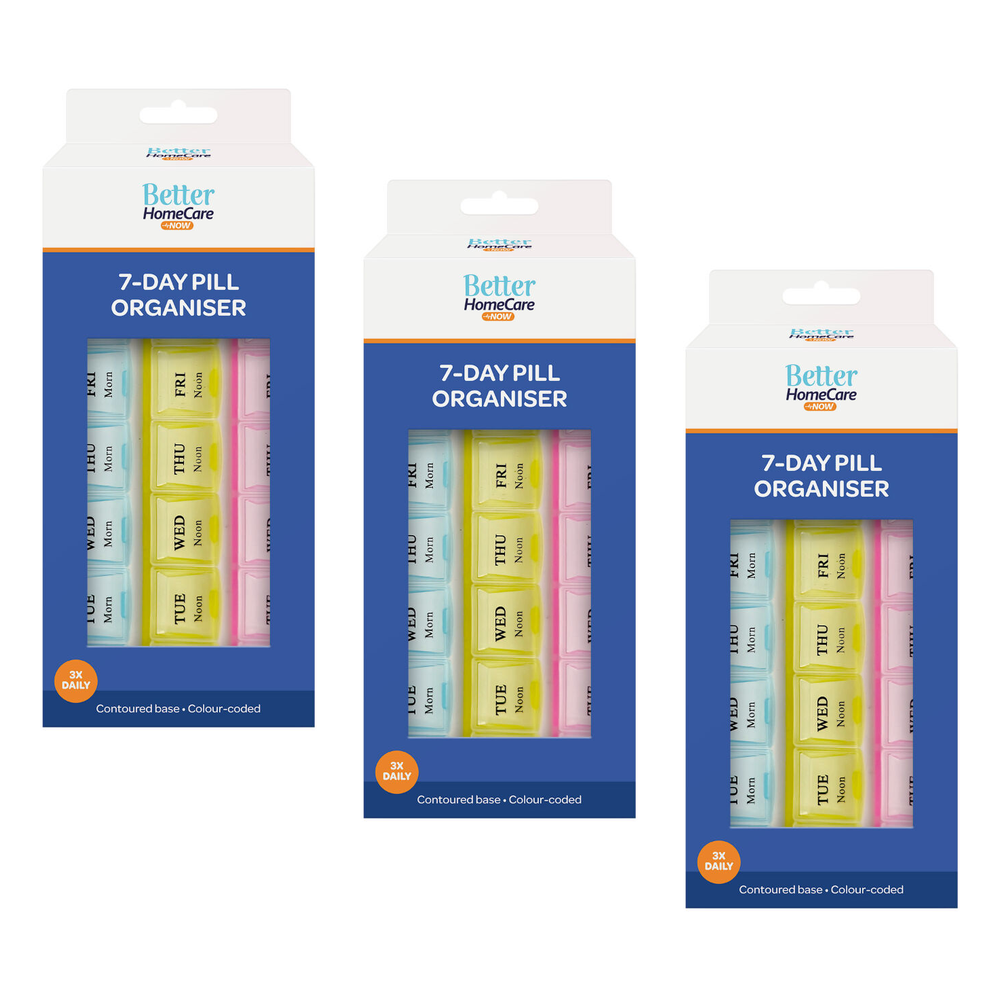 Better Home Care Now 7 Day Pill Box Organiser Morning Noon Night 3 Pack