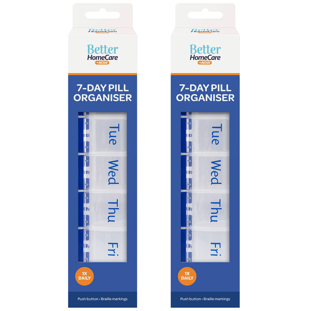 Better Home Care Now 7 Day Push Button Pill Box Organiser 2 Pack 22 x 5 x 2.5 cm