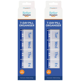 Better Home Care Now 7 Day Push Button Pill Box Organiser 2 Pack 22 x 5 x 2.5 cm