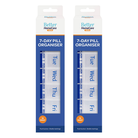 Better HomeCare Now 7 Day Push Button Pill Box Organiser 2 Pack 22 x 5 x 2.5 cm