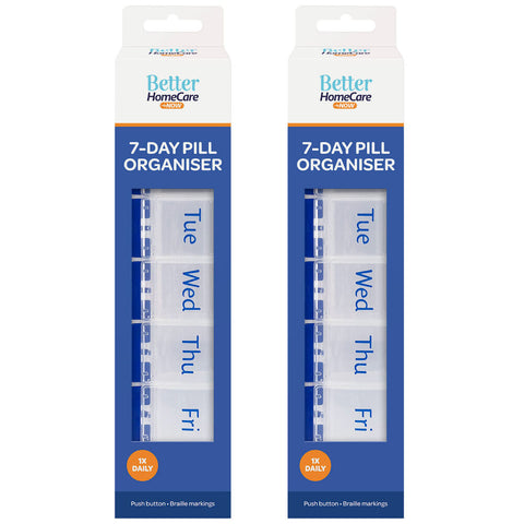 Better Home Care Now 7 Day Push Button Pill Box Organiser 2 Pack 22 x 5 x 2.5 cm