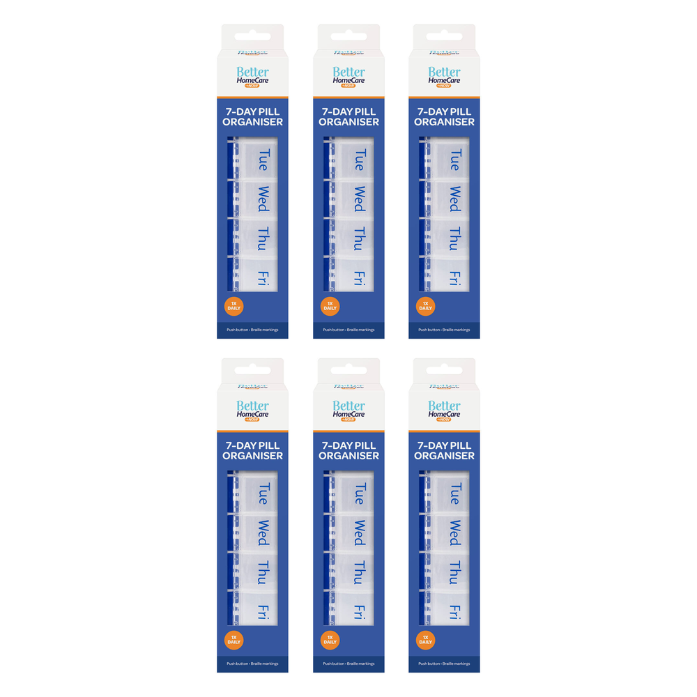 Better Home Care Now 7 Day Push Button Pill Box Bundle of 6 22 x 5 x 2.5cm