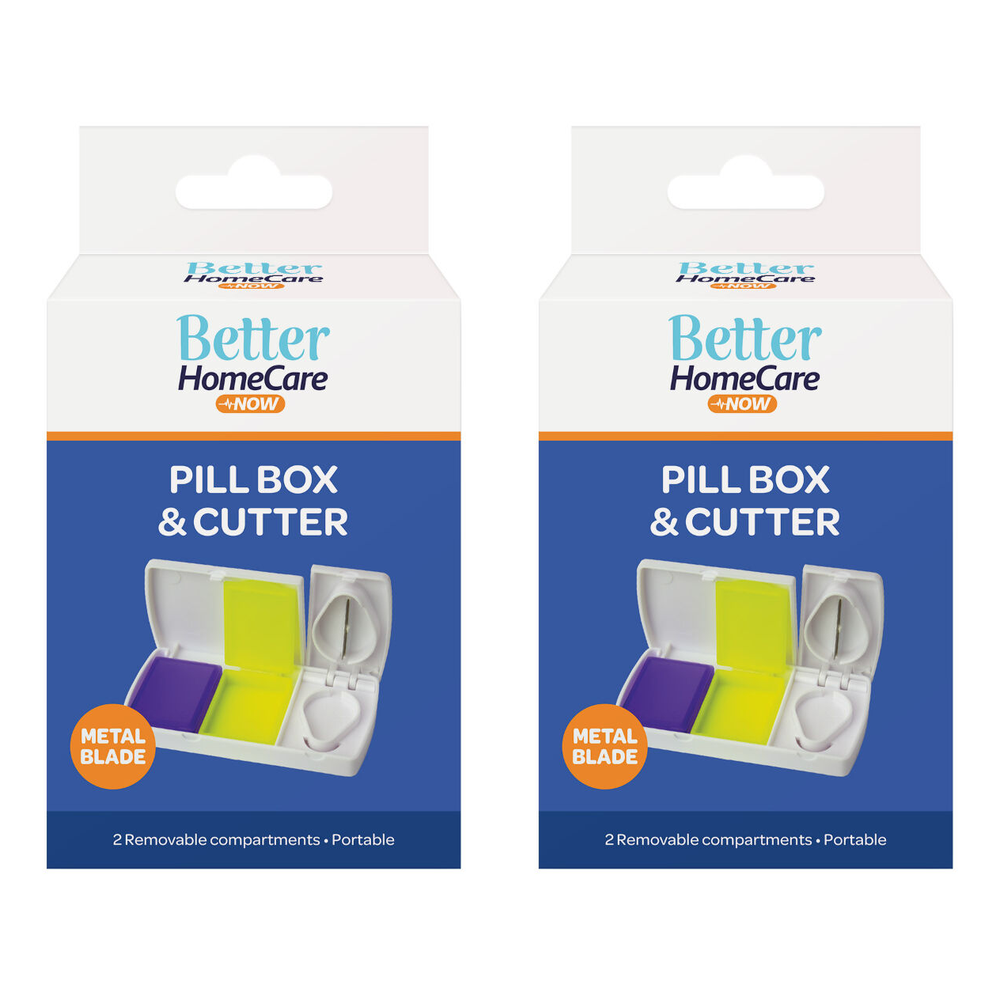 Better HomeCare Now 2 Compartment Pill Box With Pill Cutter 9.5 x 4.7 x 1.5cm x 2