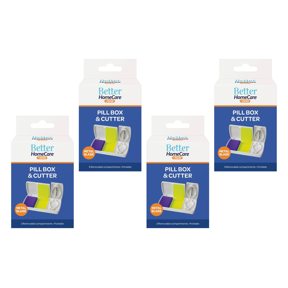 Better Home Care Now 2 Compartment Pill Box with Cutter 4 Pack 9.5x4.7x1.5cm
