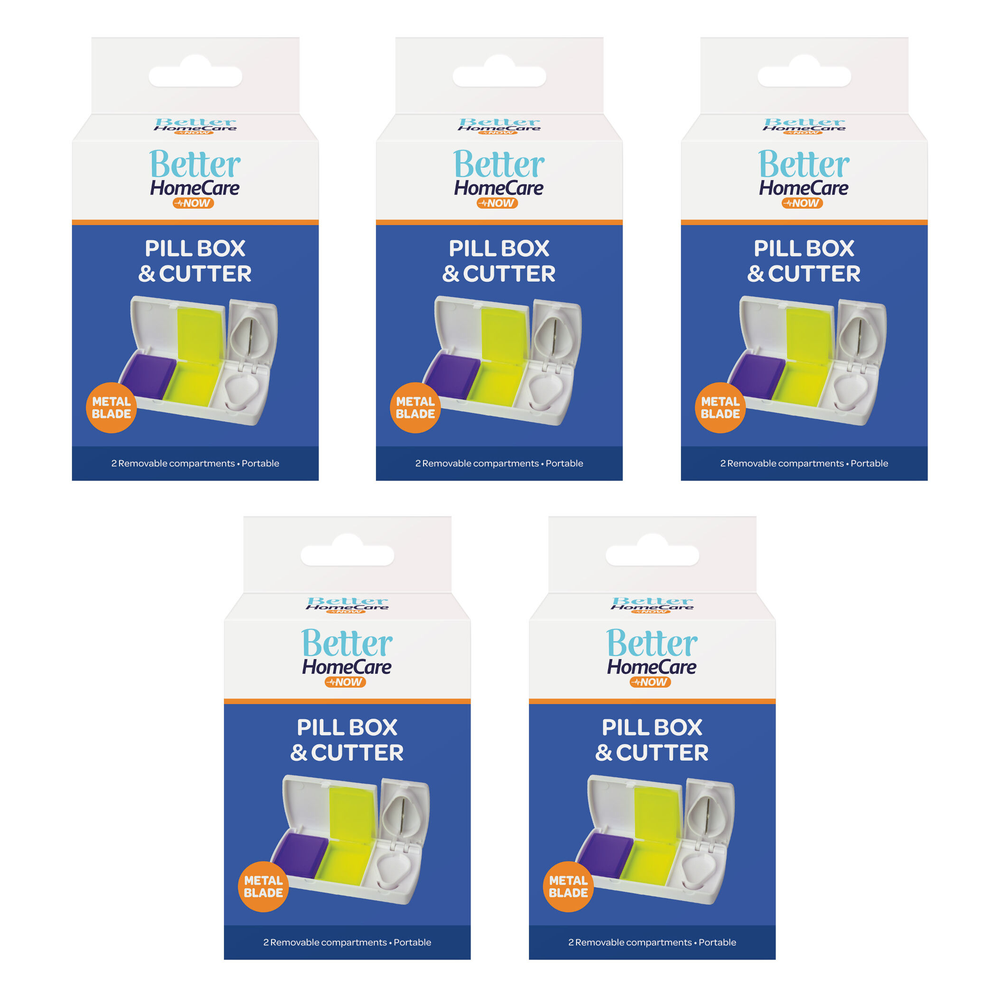 Better Home Care Now 5 Pack 2 Compartment Pill Box with Cutter 9.5x4.7x3cm