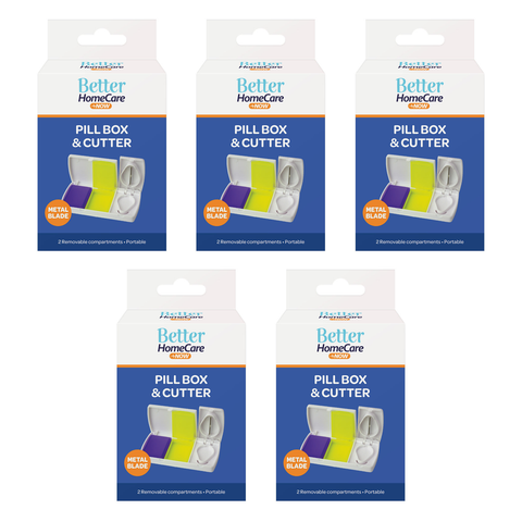 Better Home Care Now 5 Pack 2 Compartment Pill Box with Cutter 9.5x4.7x3cm