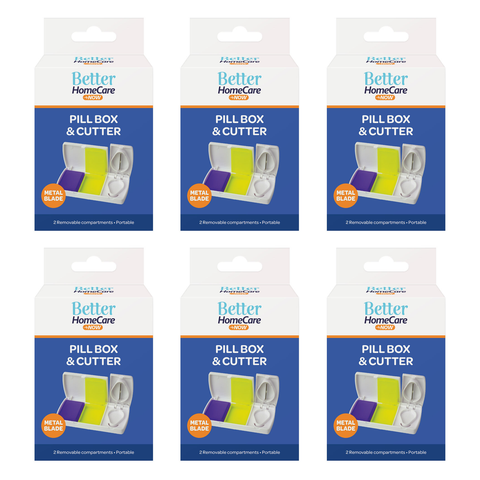 Better Home Care Now Bundle of 6 2 Compartment Pill Box with Cutter 9.5x4.7x3cm