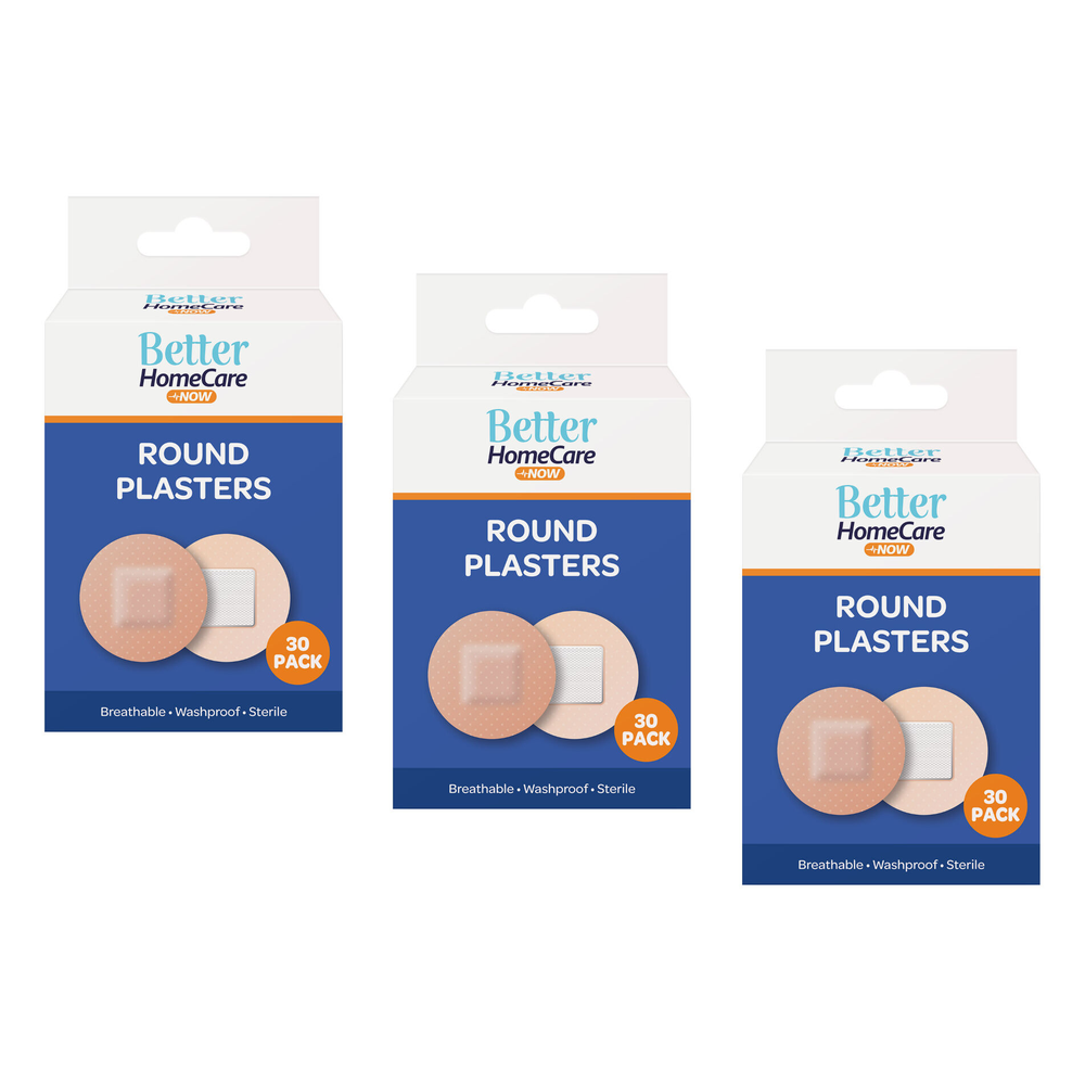 Better Home Care Now 30pc Round Breathable Sterile Waterproof Plasters Bundle of 3