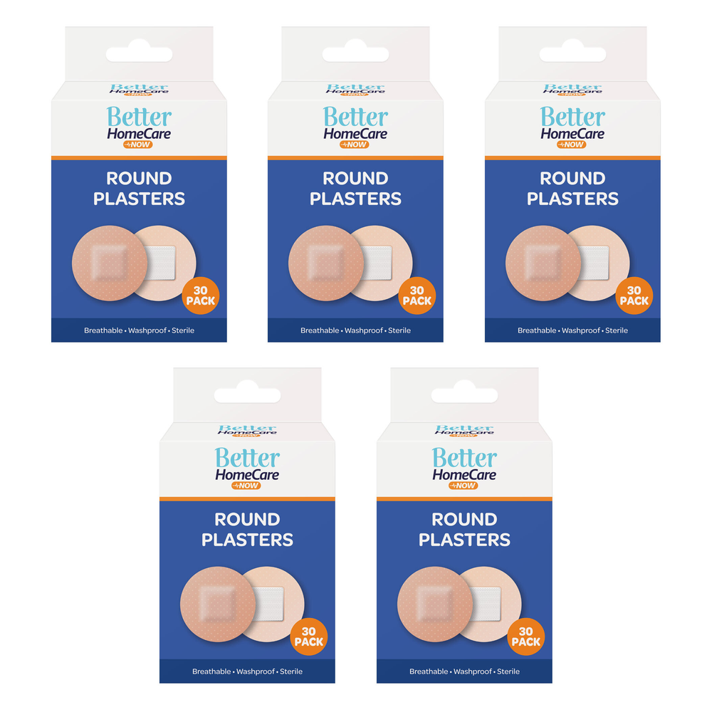 Better Home Care Now Breathable Sterile Waterproof Round Plasters 30pc Bundle of 5