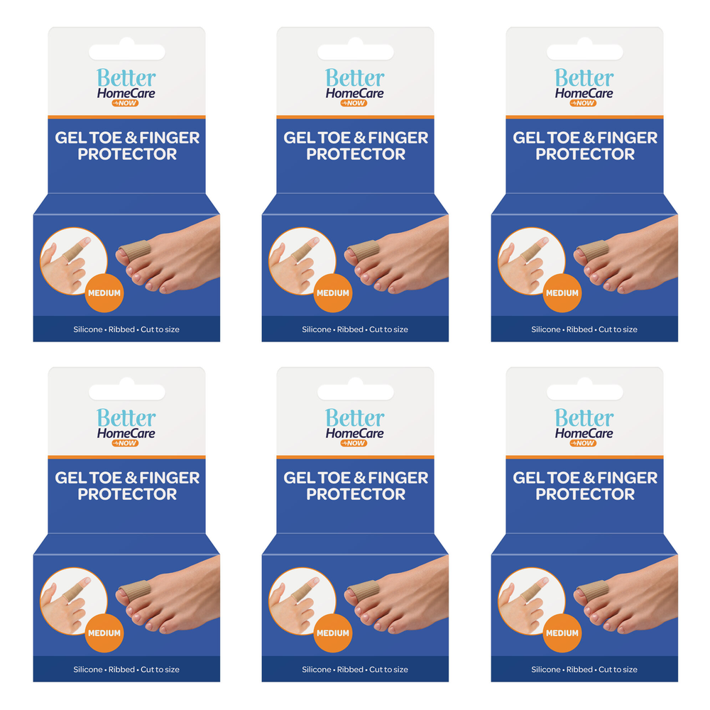 Better Home Care Now Gel Toe Cap 15.5 x 2.5cm Ribbed Fabric Silicone Bundle of 6
