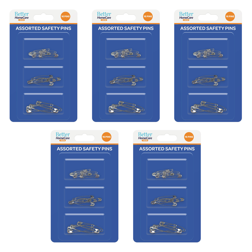 Better Home Care Now Safety Pins 16pc Assorted Sizes Bundle of 5