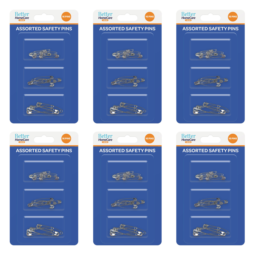 Better Home Care Now Safety Pins 16pc Pack Bundle of 6 Assorted Sizes