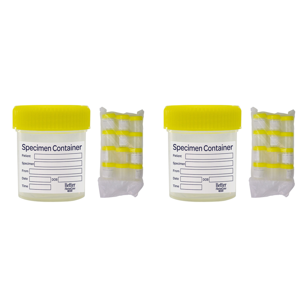 Better HomeCare Now 60ml Specimen Containers 12 Pack x 2 Leak Proof Yellow Lids