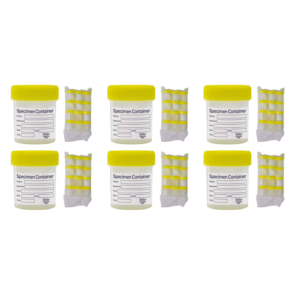 Better Homecare Now Specimen Containers 60ml Bundle of 6 Leak Proof Yellow Lid