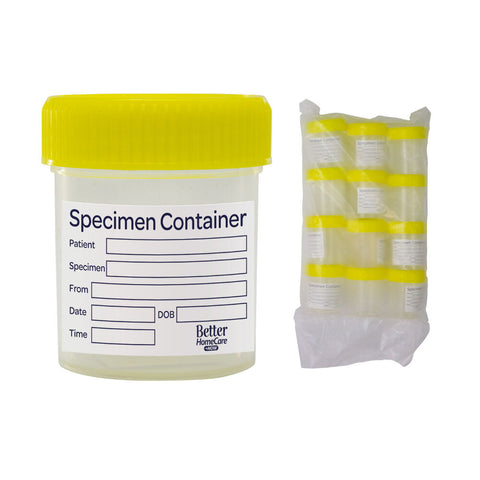 Better Homecare Now Specimen Containers 60ml 12 Pack Leak-Proof Yellow Lid