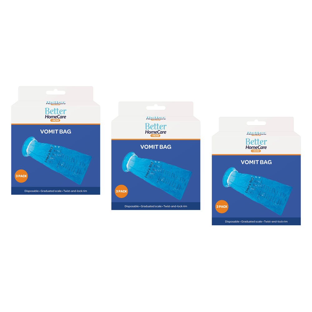 Better Homecare Now Vomit Bags Bundle of 3 Disposable Twist Lock Spill Proof