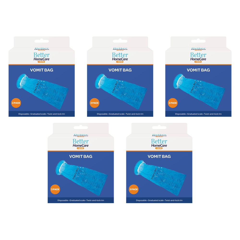 Better Homecare Now 5 Pack Disposable Vomit Bags Twist Lock Spill Proof