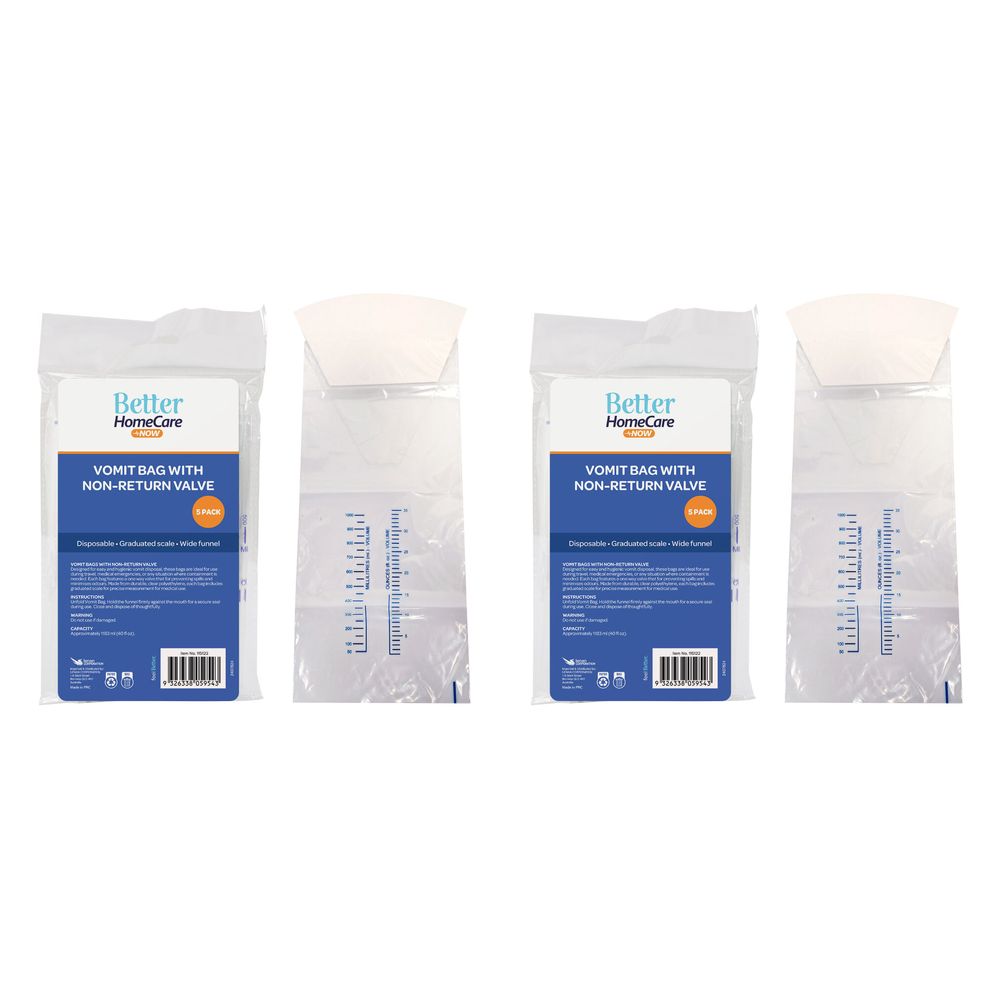 Better HomeCare Now Vomit Bag 1183ml Non Return Valve 5pc Pack of 2