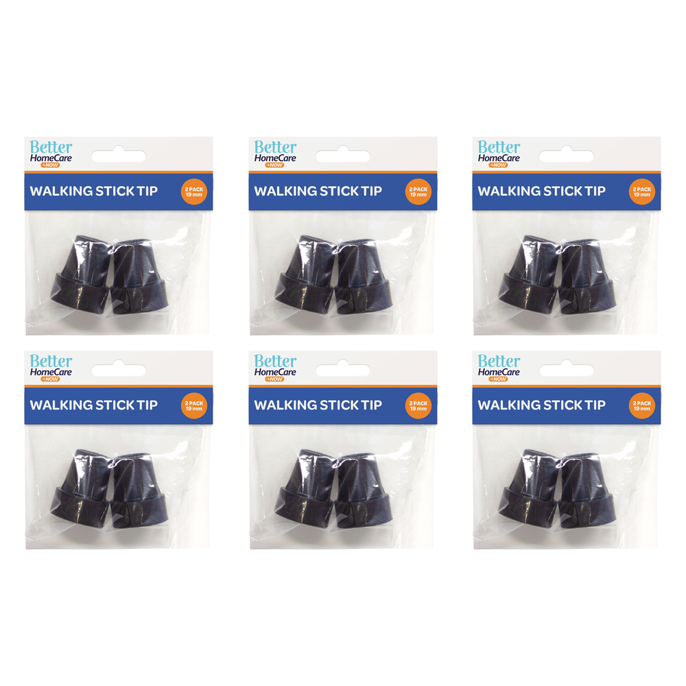 Better Home Care Now 19mm Black Walking Stick Non Slip Tips Bundle of 6
