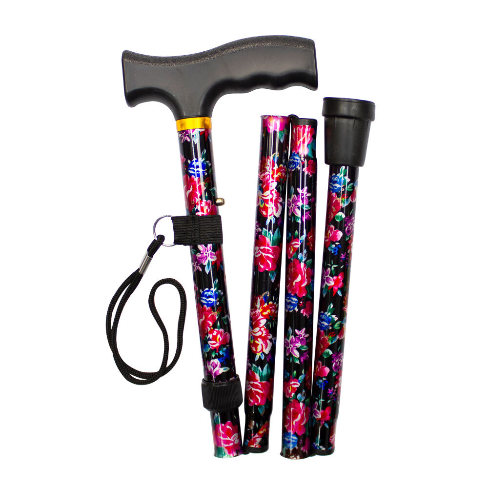 Better Home Care Now Adjustable Folding Metal Walking Stick Floral 33-37" Red Black