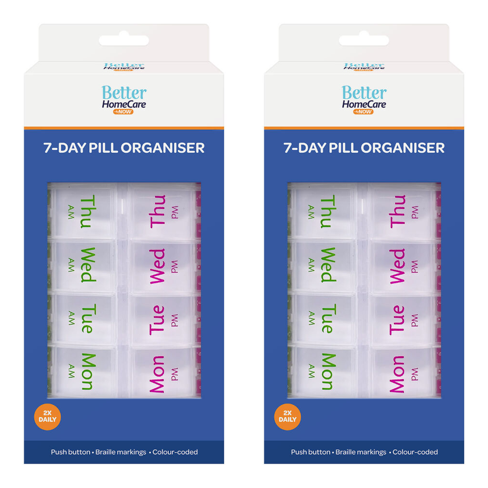 Better HomeCare Now 7 Day AM PM Pill Organiser with Braille Push Buttons x2