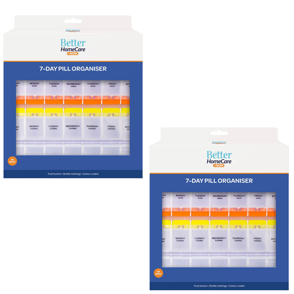 Better Homecare Now 7 Day Pill Organiser 4x Daily Braille Push Button 2 Pack
