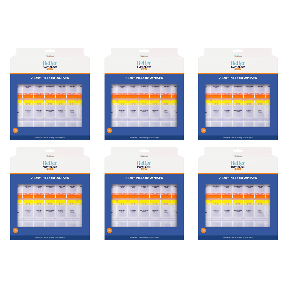 Better Homecare Now 7 Day 4x Daily Pill Organiser 6 Pack with Braille