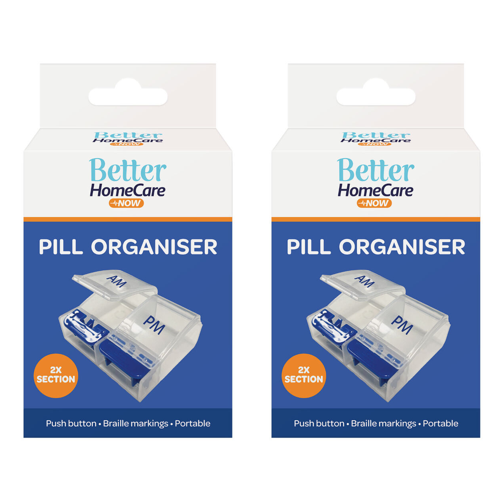 Better HomeCare Now AM PM Pill Box Organiser Push Button Braille 2 Pack