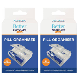 Better Homecare Now AM PM Pill Box Organiser Push Button Braille 2 Pack