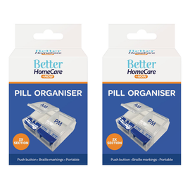 Better HomeCare Now AM PM Pill Box Organiser Push Button Braille 2 Pack