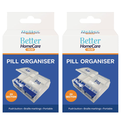 Better Homecare Now AM PM Pill Box Organiser Push Button Braille 2 Pack