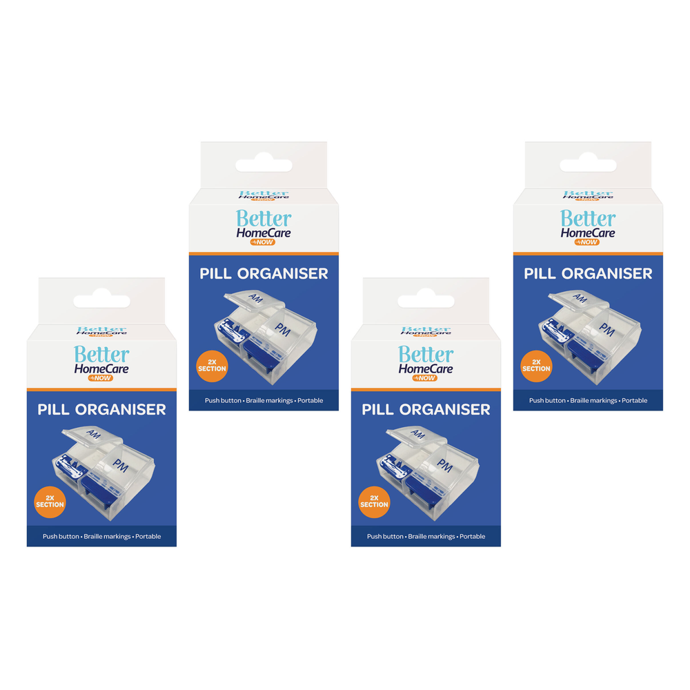 Better Homecare Now AM PM Pill Organiser Push Button Braille 4 Pack