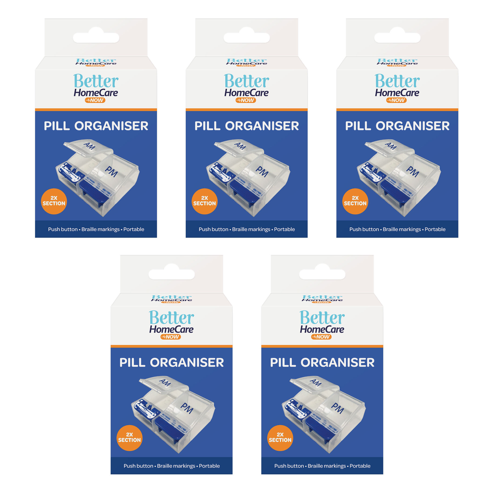 Better Homecare Now AM PM Pill Box Organiser Push Button with Braille 5 Pack