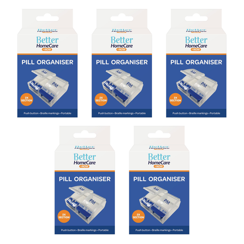 Better Homecare Now AM PM Pill Box Organiser Push Button with Braille 5 Pack