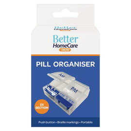 Better Homecare Now AM/PM Pill Box Organiser Push Button with Braille