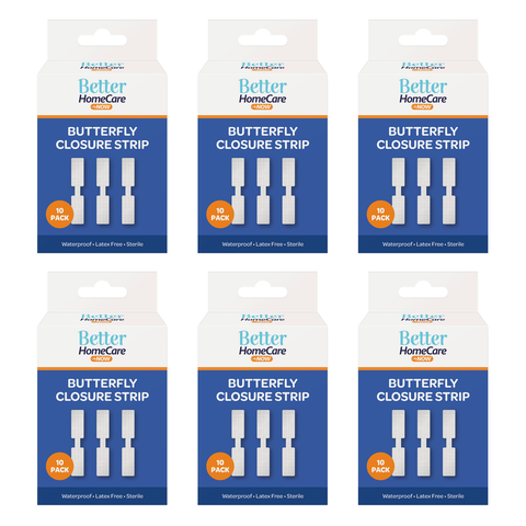 Better Homecare Now Butterfly Strips 10 Pack Bundle of 6 Waterproof Latex Free