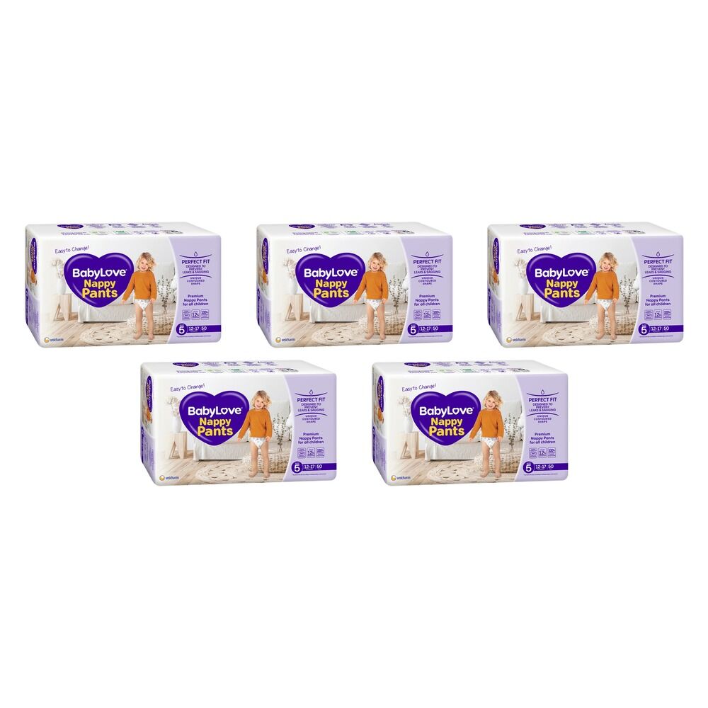 Baby Love Nappy Pants Jumbo Walker Size 5 (12-17kg) 50 Pack x 2 Bundle of 5