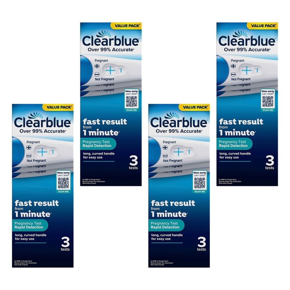 Clearblue Rapid Detection Pregnancy Test 3 Pack Bundle of 4