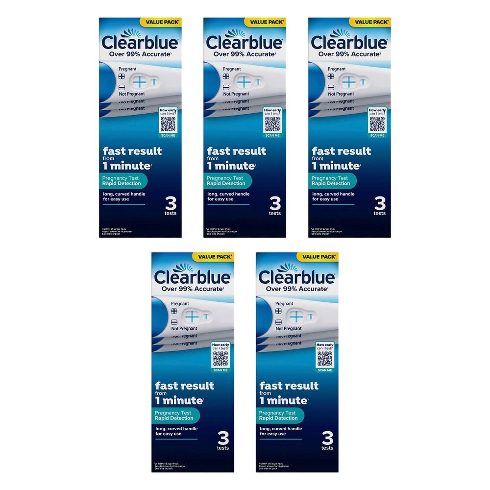 Clearblue Rapid Detection Pregnancy Test 3 Pack Bundle of 5