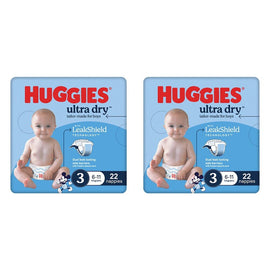 Huggies Ultra Dry Tailor-Made for Boys Size 3 22 Nappies x 4 Bundle of 2