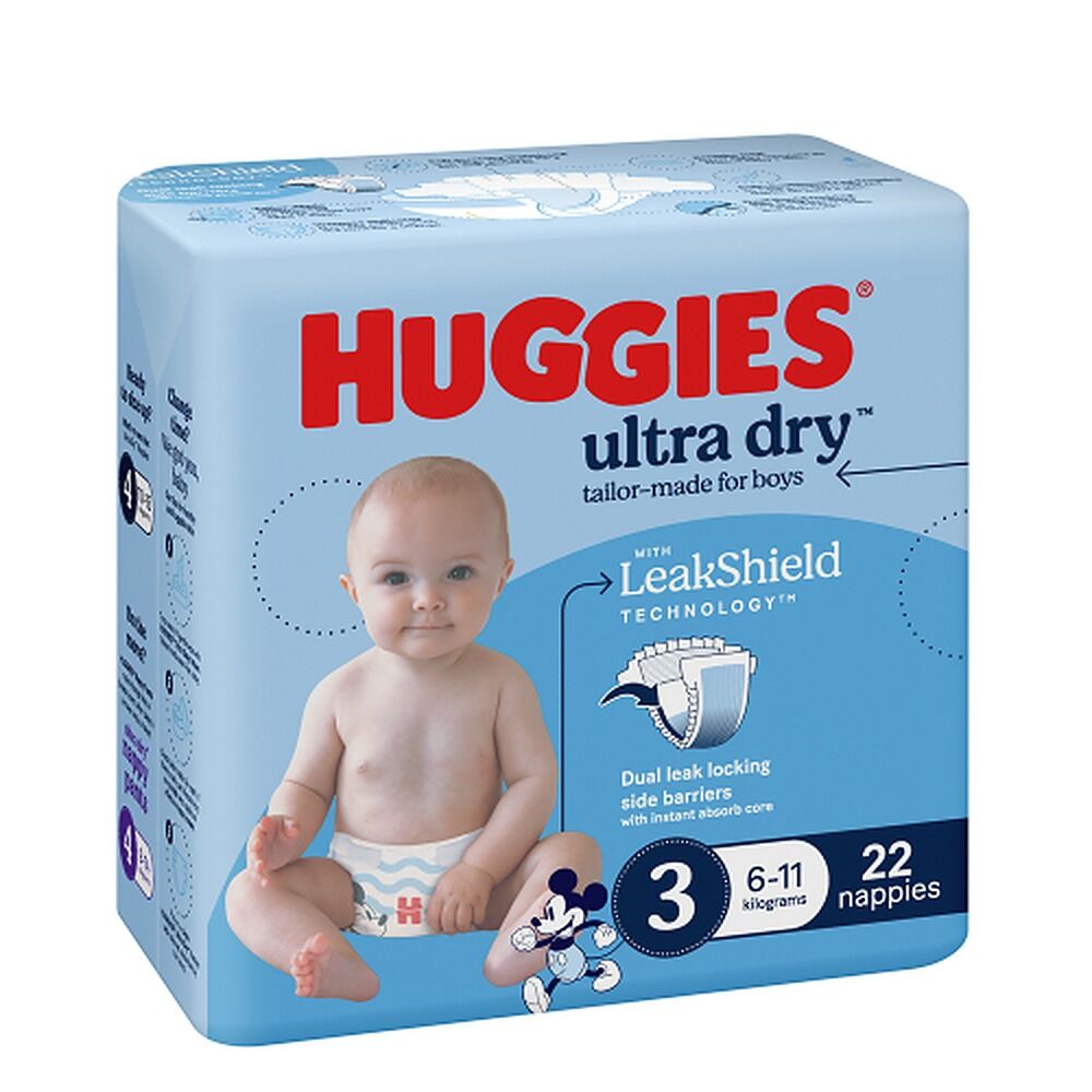 Huggies Ultra Dry Tailor-Made for Boys Size 3 22 Nappies x 4