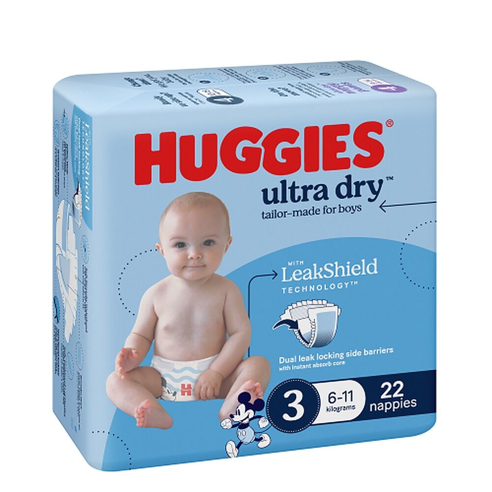 Huggies Ultra Dry Tailor-Made for Boys Size 3 22 Nappies x 4