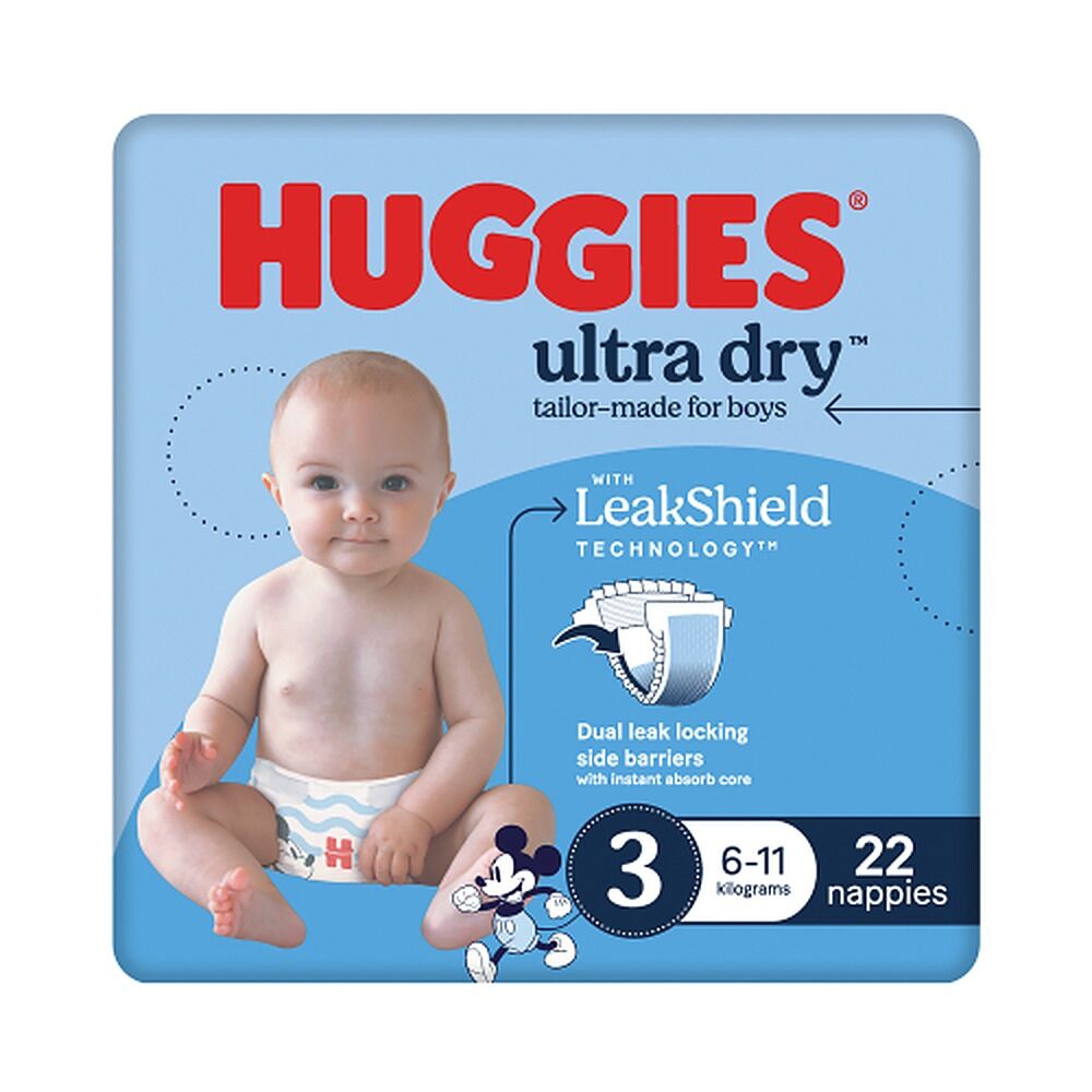 Huggies Ultra Dry Tailor-Made for Boys Size 3 22 Nappies